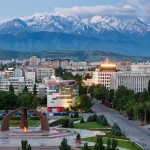 A modern business centre tower in Bishkek, Kyrgyzstan
